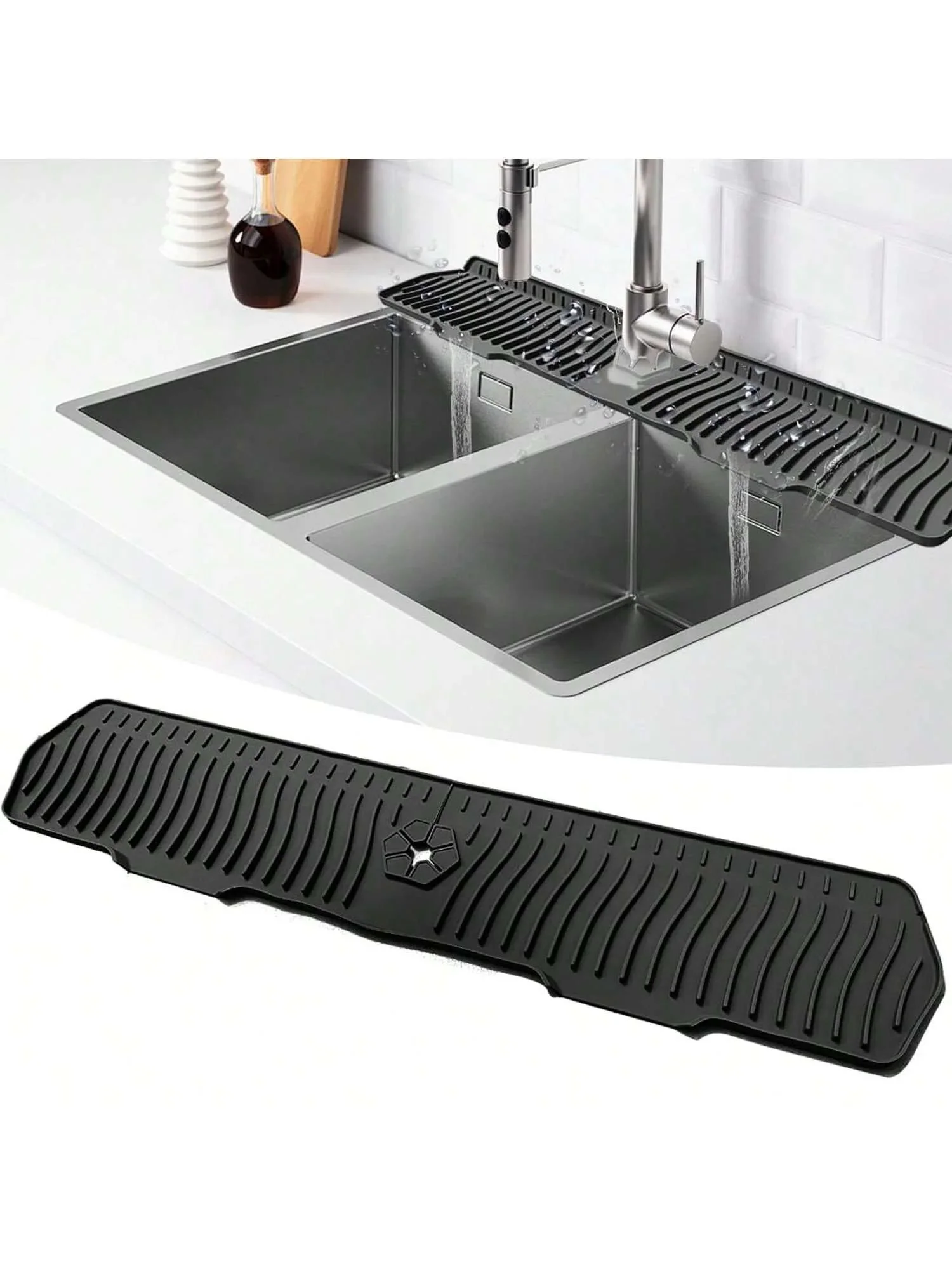 Large Silicone Faucet Mat Sink Splash Guard, Countertop Protector & Water Draining Pad For Kitchen Or Bathroom Faucet
